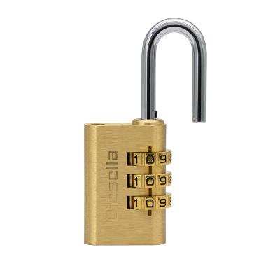 Brass Combination Padlock 28 mm with steel shackle and 3 dials (1.000 combinations)